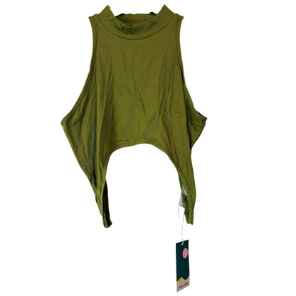 Halara Women’s Sleeveless High Neck Cropped Tank Top Olive Green Size XL NWT Button Detail
