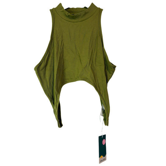 Halara Women’s Sleeveless High Neck Cropped Tank Top Olive Green Size XL NWT Button Detail