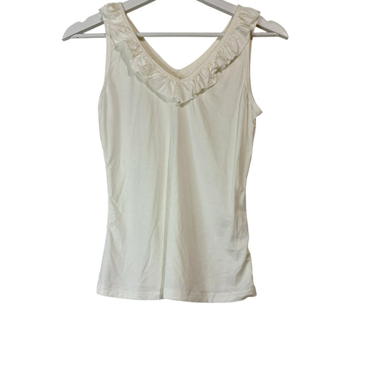 Halara Women’s SoftlyZero White V Neck Ruffle Trim Slim Tank Top Medium NWT FLAW