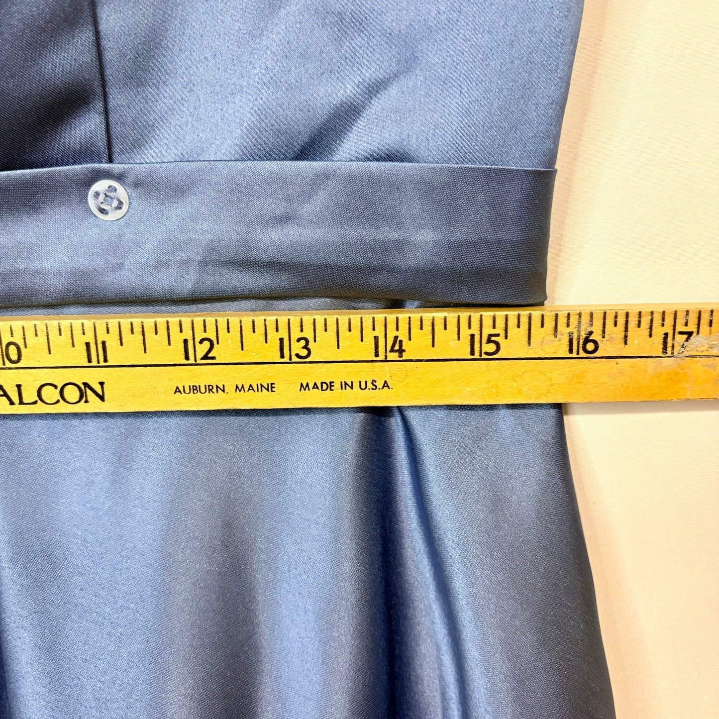 Miss Veil Satin Tea Length Dress Double V Neck Bow Detail Pockets NWT Blue Small
