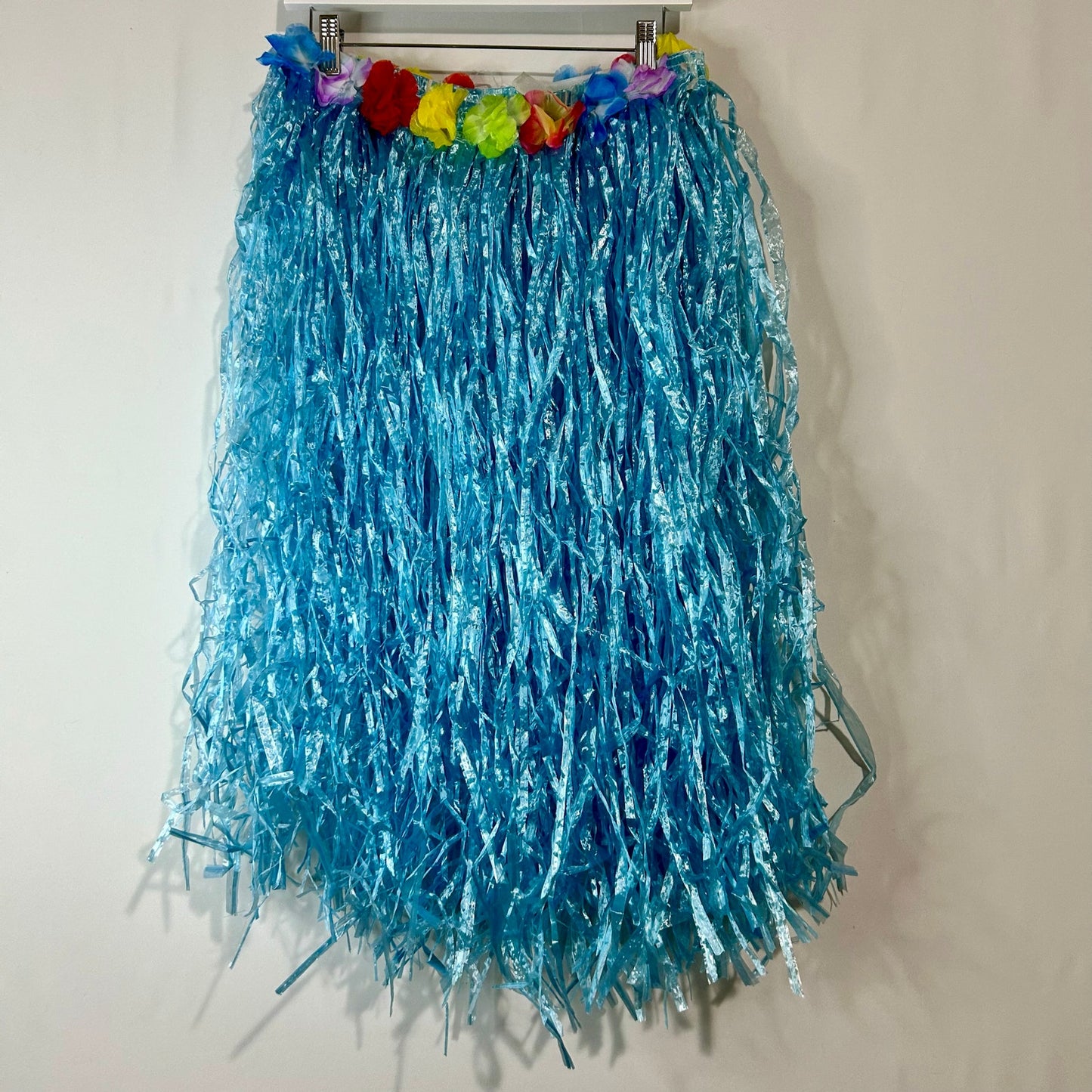 Adult Adjustable Hawaiian Hula Grass Skirt Blue One Size EUC Floral Luau