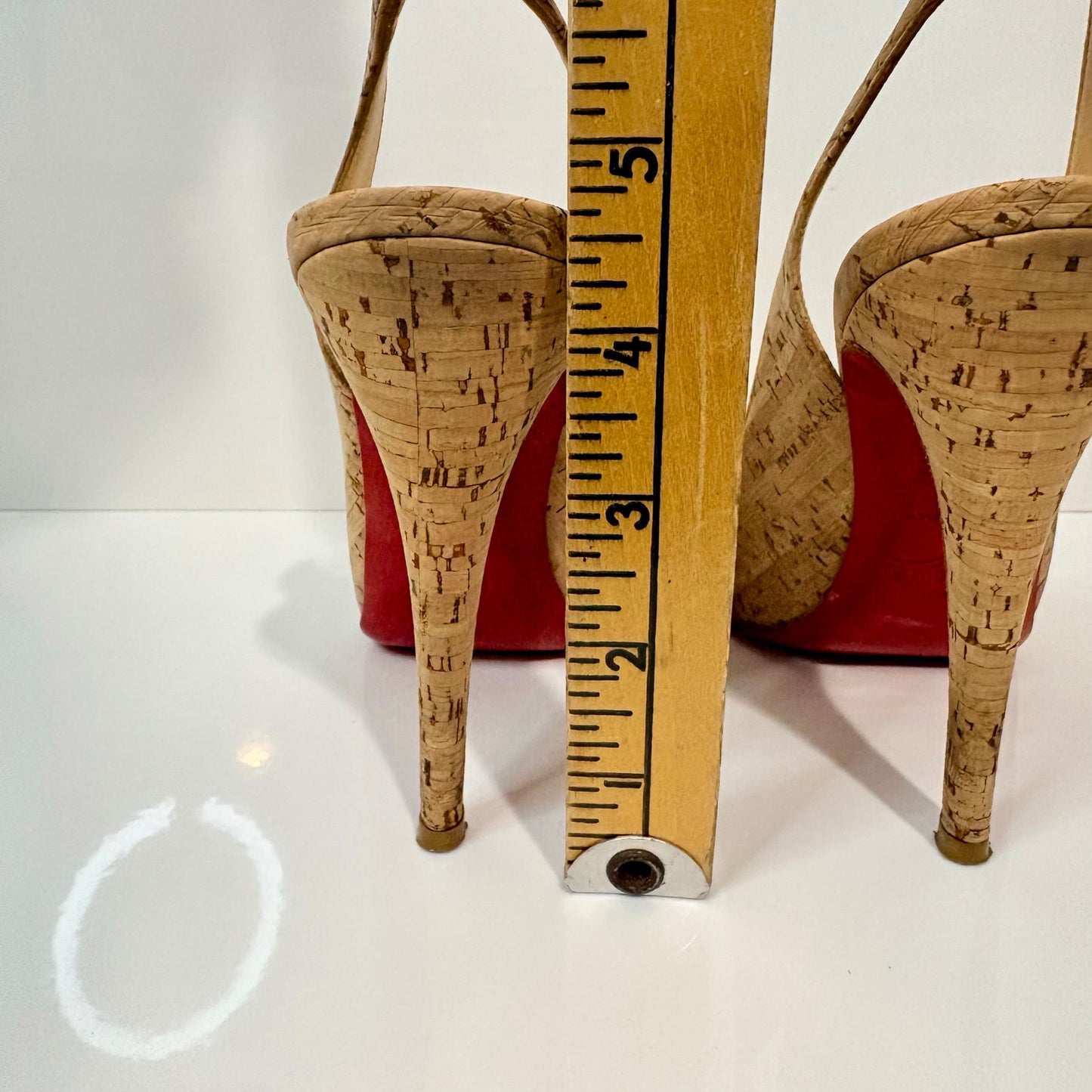 Christian Louboutin Cork Peep Toe Slingback Pumps Red Bottom Heels US 7 EUC Box