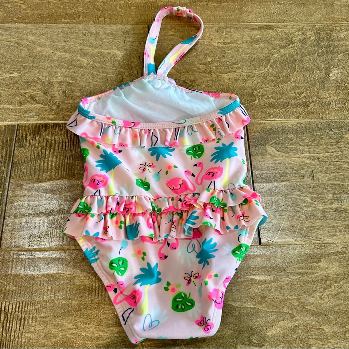 Gymboree Toddler Girls Flamingo Tropical Ruffle One Piece Swimsuit Pink 18-24 M