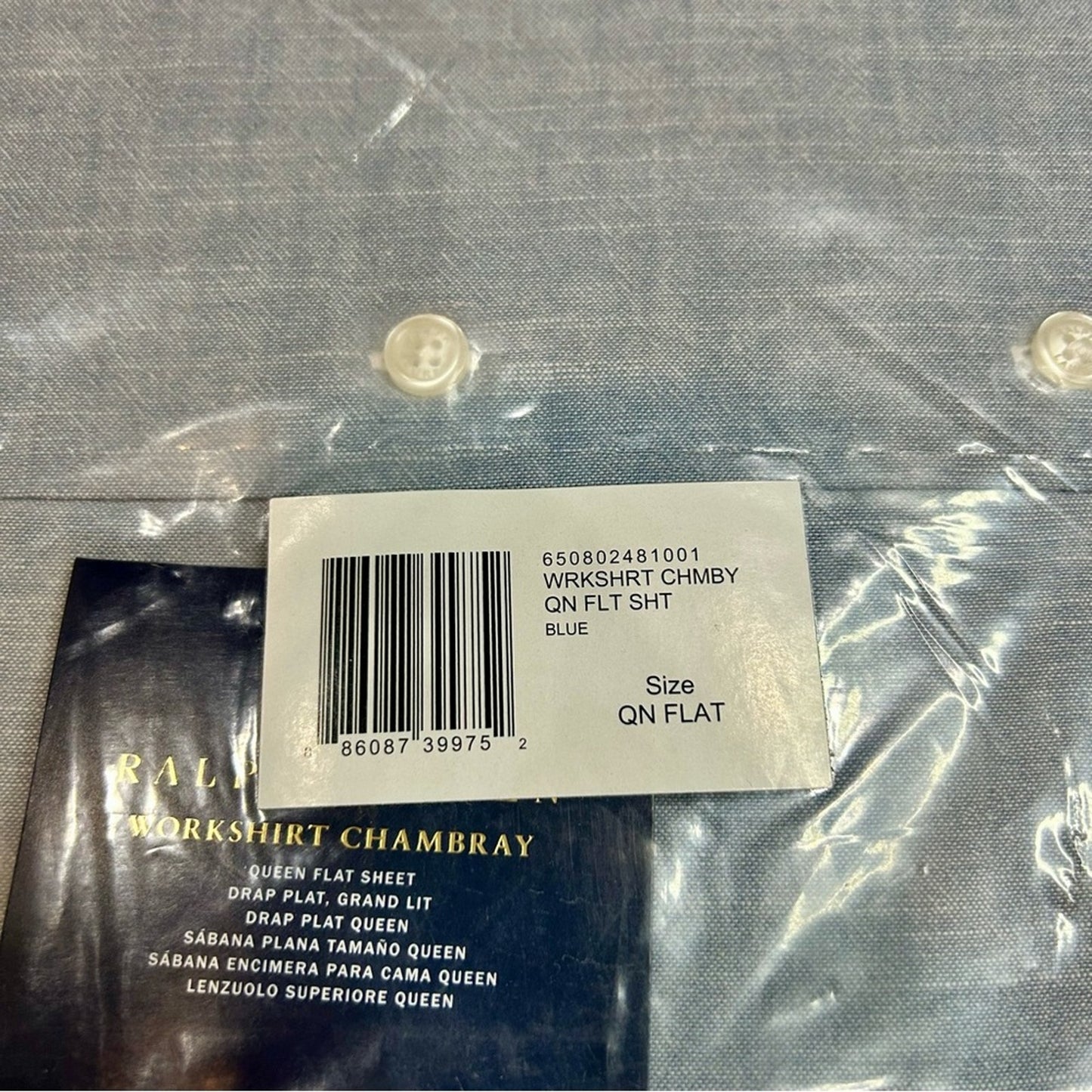 Ralph Lauren Home Workshirt Chambray Queen Flat Sheet Blue New in Package