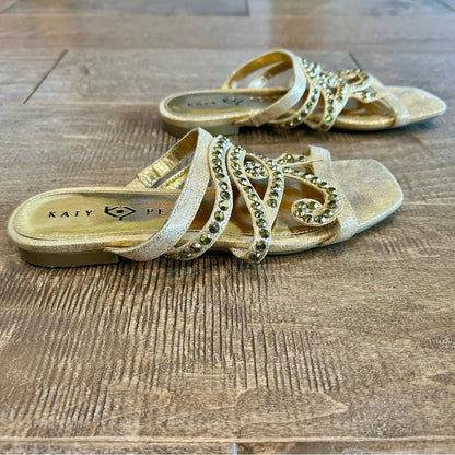 Katy Perry Women’s The Anat Metallic Rhinestone Slide Gold Size 6 EUC Shimmer