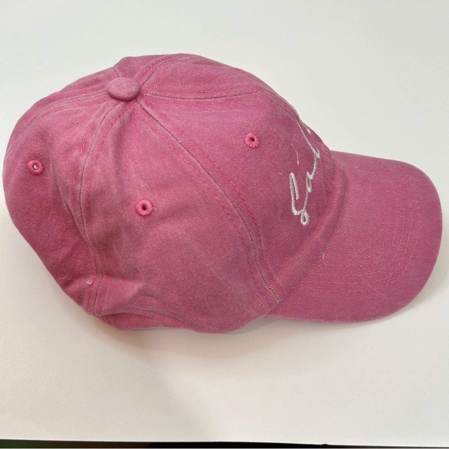 Salty Embroidered Vintage Washed Cotton Baseball Cap Hat Pink White NEW Girly