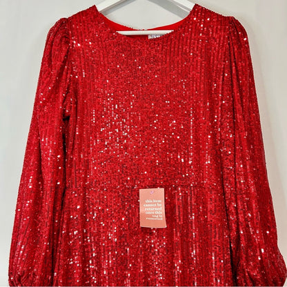 Ivy City Co Women’s Sequin Holiday Midi Dress Red Size Medium NWT Girly Party