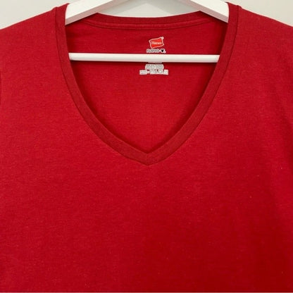 Hanes Nano Women’s 100% Cotton Casual Short Sleeve V Neck Tee Shirt Red XS NWOT
