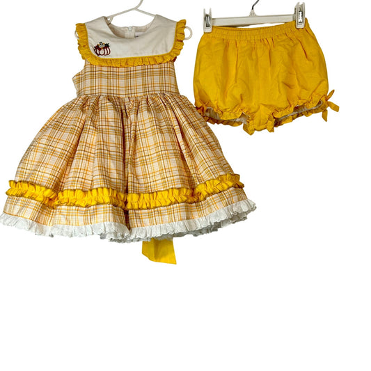 Two Roosters Clothing Girls Jasmine's Be Thankful Dress w/ Bloomers Yellow Size 5 EUC Embroidered Fall