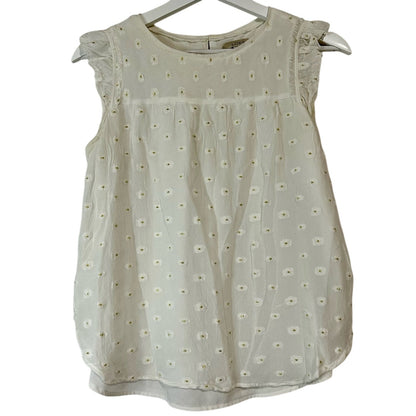 Loft Women’s Textured Layered Ruffle Sleeve Floral Blouse White Gold M P Girly