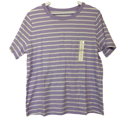 A New Day Women’s Round Neck Ribbed Short Sleeve Tee Purple & White Stripe NWT