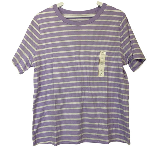 A New Day Women’s Round Neck Ribbed Short Sleeve Tee Purple & White Stripe NWT