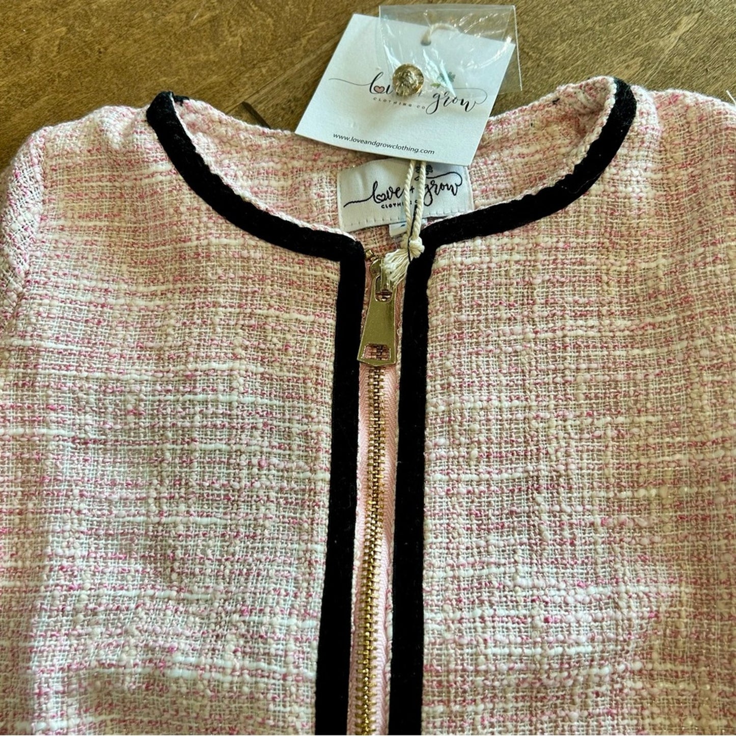 Love & Grow Girls Coco Zip Up Bow Detail Jacket Pink Black Size 4T NWT Classic