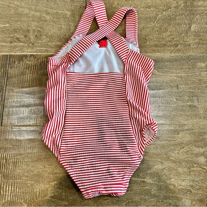 Cat & Jack Toddler Girls Retro Style Striped One Piece Swimsuit Red White 2T EUC