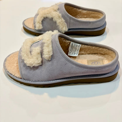 UGG Women’s Suede Shearling Slide Sandals Purple Cream Size 7 EUC Small Spots