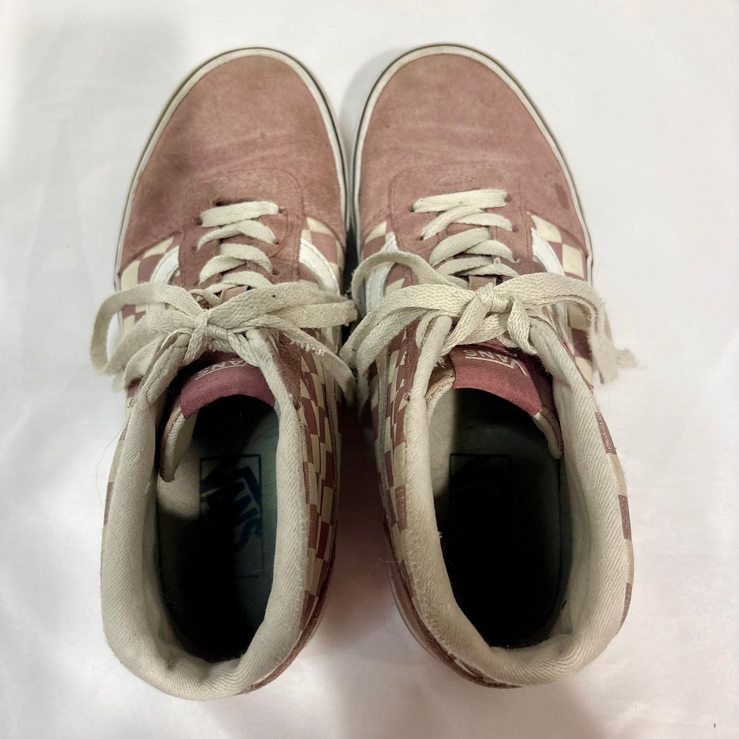 Vans Women’s Sk8-Hi Checkerboard High Top Sneakers Desert Rose True White Size 8 EUC