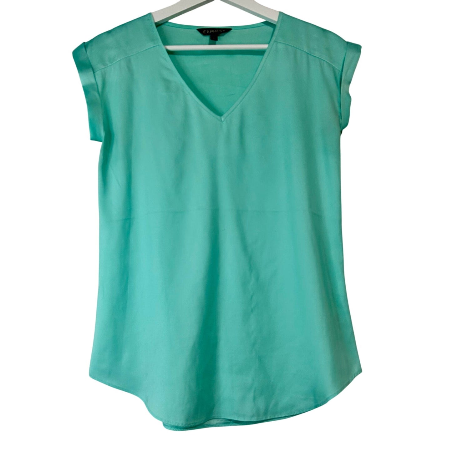 Express Women’s Cap Sleeve Blouse Teal Size XS EUC FLAW Professional Girly Cute
