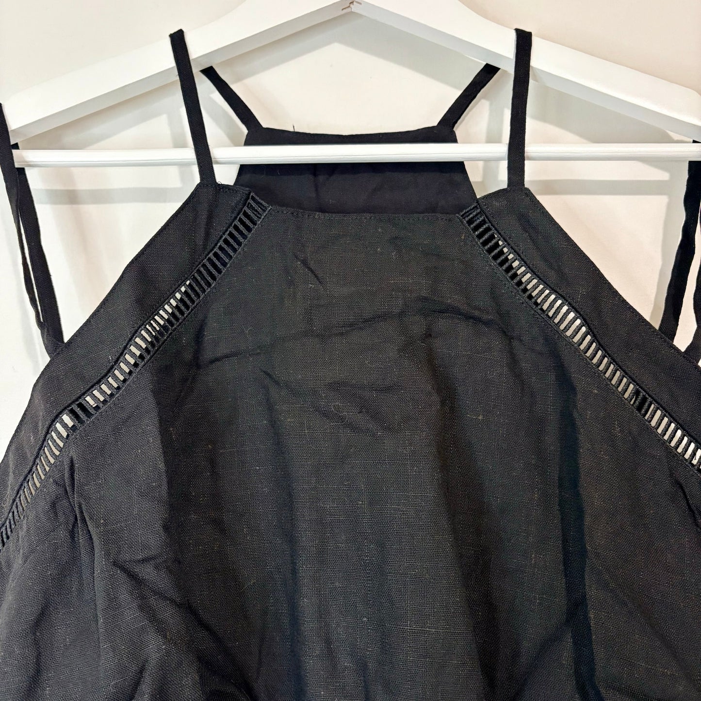 Halara Women’s Linen Blend Double Strap Crop Tank Top Black Size Medium NWT