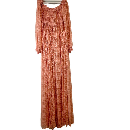 Women’s Maternity Off Shoulder Long Sleeve Maxi Dress Coral Pink EUC Open Belly Boho Photoshoot