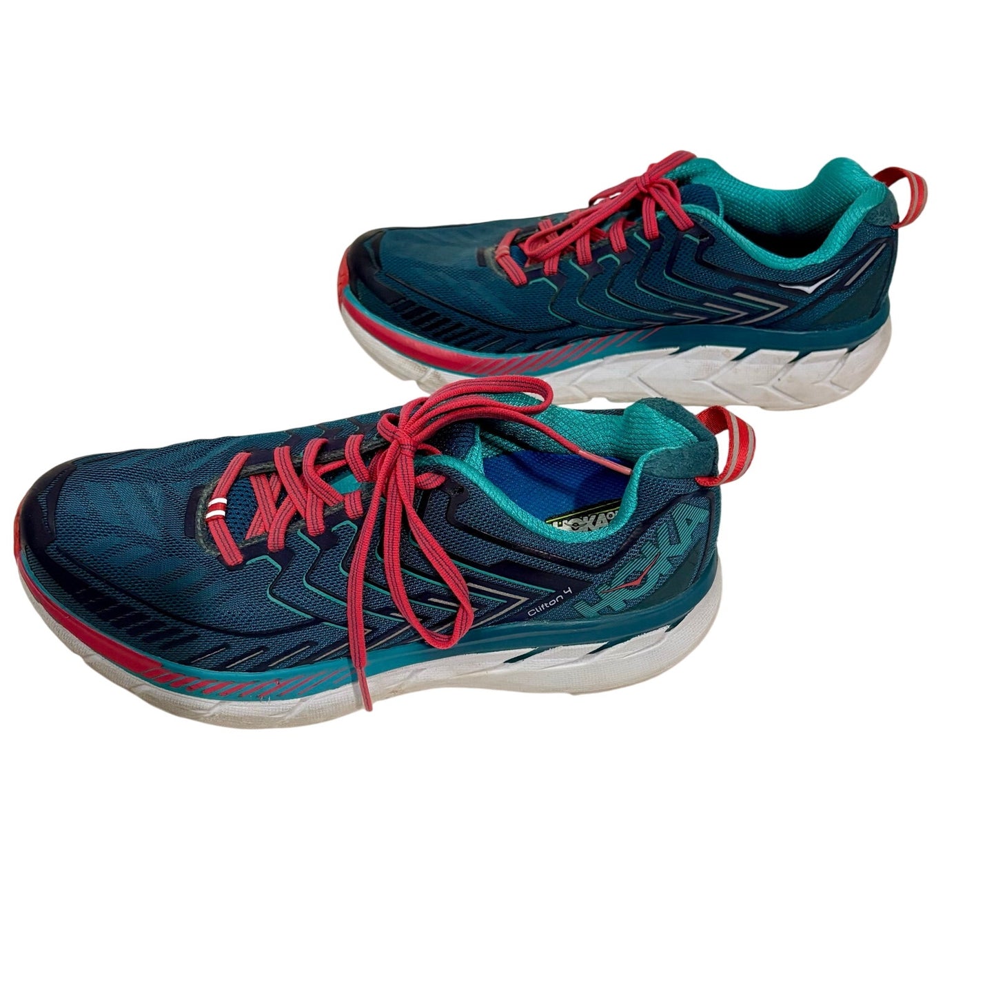 HOKA ONE ONE Women’s Clifton 4 Running Shoes Blue Coral Size 8.5 Road Sneakers EUC