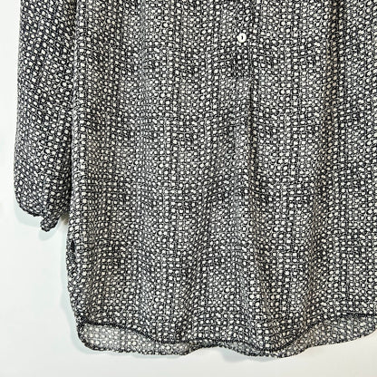Max Studio Women’s 3/4 Sleeve Half Button Blouse Black White Print Size XS Sheer Lightweight Polyester
