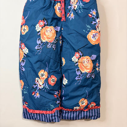 Matilda Jane Girls Floral Print Snow Bibs Teal Blue Insulated Snow Pants EUC