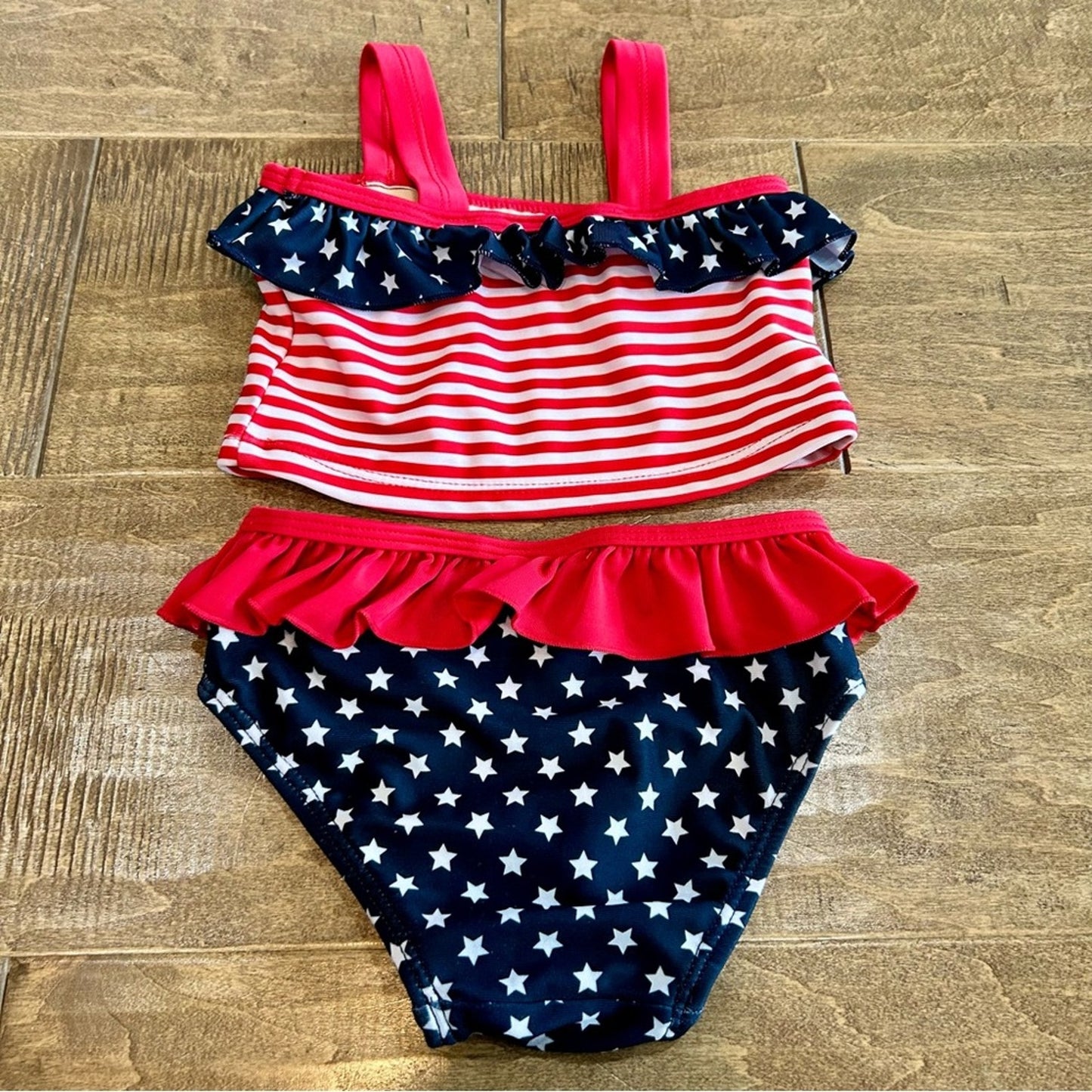 Tommy Hilfiger Toddler Girls Stars & Stripes Two Piece Swimsuit Red Blue 18 M
