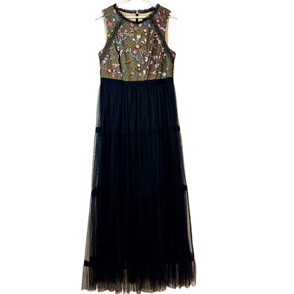 Adrianna Papell Women’s Floral Embroidered Tulle Maxi Dress Black Size 14 Formal