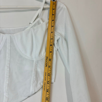 Halara Women’s Long Sleeve Cropped Corset Top Snow White Size Medium NWT Summer Girly