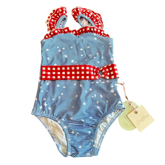 Sweet Honey Toddler Girls Star Stripe Plaid One Piece Swimsuit Blue Size 3T NWT