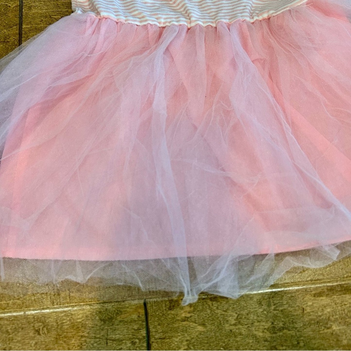 Mud Pie Girls Striped Tulle Tutu Big Sister Dress Pink Gold Size 4T EUC Girly