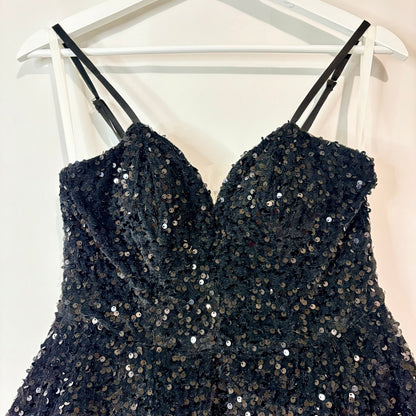 Women’s Velvet Sequin Tiered Mini Dress Black XS Small Party Cocktail Fit & Flare