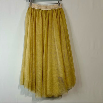 Ele Story Women’s Shimmer Tulle Lined Midi Skirt Gold Size Small EUC Girly Flowy