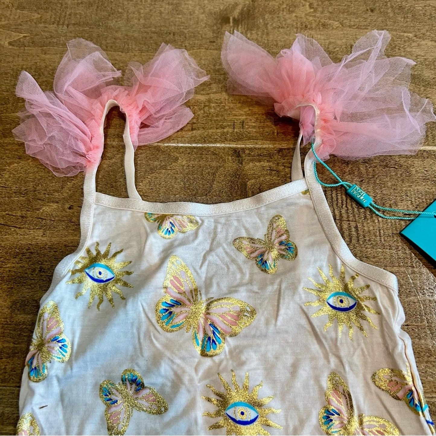 Posh Peanut Girls Tulle Cami Pandora Print Tank Tan Gold Size 2T NWT Butterfly