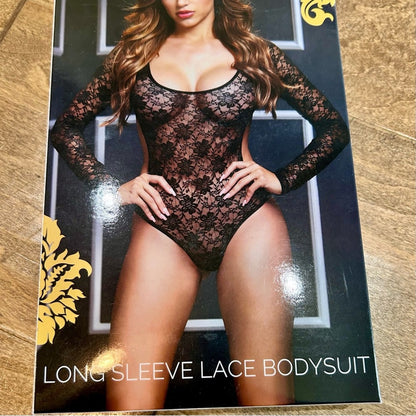 Baci White Label Women’s Long Sleeve Lace Bodysuit Lingerie Black New in Package