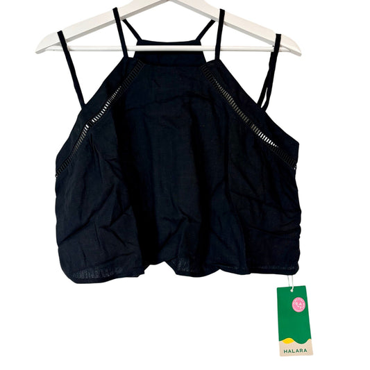 Halara Women’s Linen Blend Double Strap Crop Tank Top Black Size Medium NWT