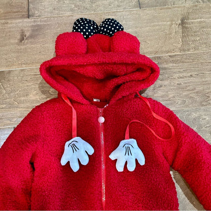 H.Z.M. Girls Minnie Mouse Sherpa Hooded Jacket Red Size 6 EUC Cute Girly Cozy