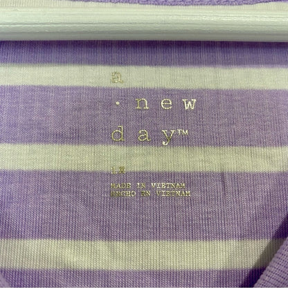 A New Day Women’s Round Neck Ribbed Short Sleeve Tee Purple & White Stripe NWT
