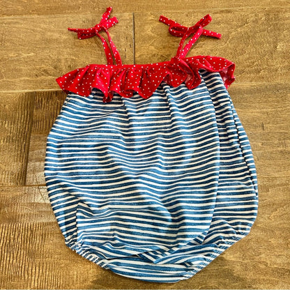 Mud Pie Toddler Girls Crab Ruffle Stripes Polka Dot One Piece Swimsuit 3T EUC