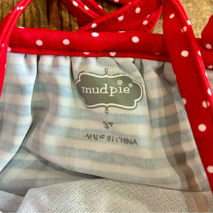 Mud Pie Toddler Girls Crab Ruffle Stripes Polka Dot One Piece Swimsuit 3T EUC