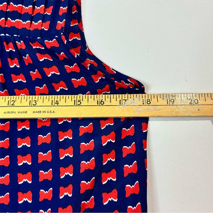 Cynthia Rowley Women’s Sleeveless Bow Print Pleated Blouse Blue Red Small EUC