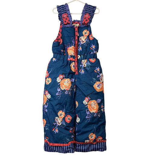 Matilda Jane Girls Floral Print Snow Bibs Teal Blue Insulated Snow Pants EUC