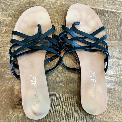 Splendid Women’s Strappy Thong Sandals Black Size 7.5 EUC Leather Summer Girly