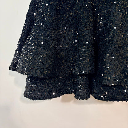 Women’s Velvet Sequin Tiered Mini Dress Black XS Small Party Cocktail Fit & Flare