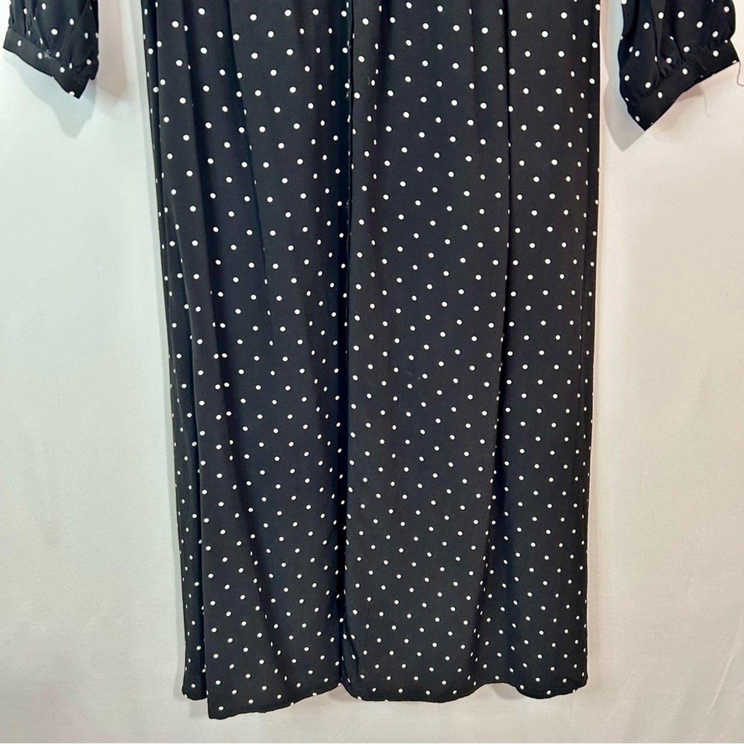 Loft Women’s Long Sleeve Polka Dot Button Down Dress Black White Size 6 FLAW