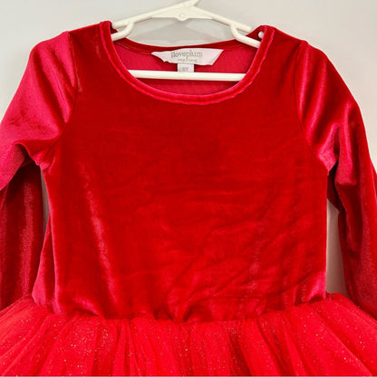 I Love Plum Toddler Girls Long Sleeve Velvet Glitter Tutu Dress Red Size 6Y EUC