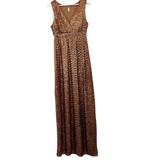 PinkBlush Women’s Sequin Maternity V Neck Sleeveless Evening Gown Gold Med EUC