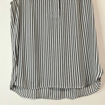 Loft Women’s Sleeveless Ruffle Striped Blouse Black White Size Medium EUC Girly