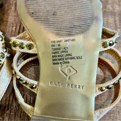 Katy Perry Women’s The Anat Metallic Rhinestone Slide Gold Size 6 EUC Shimmer