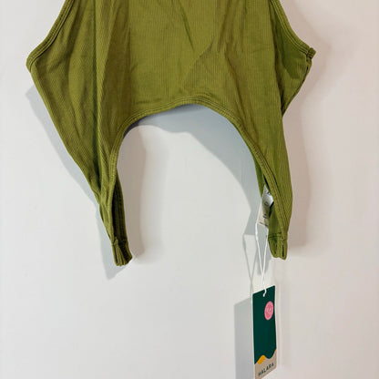 Halara Women’s Sleeveless High Neck Cropped Tank Top Olive Green Size XL NWT Button Detail